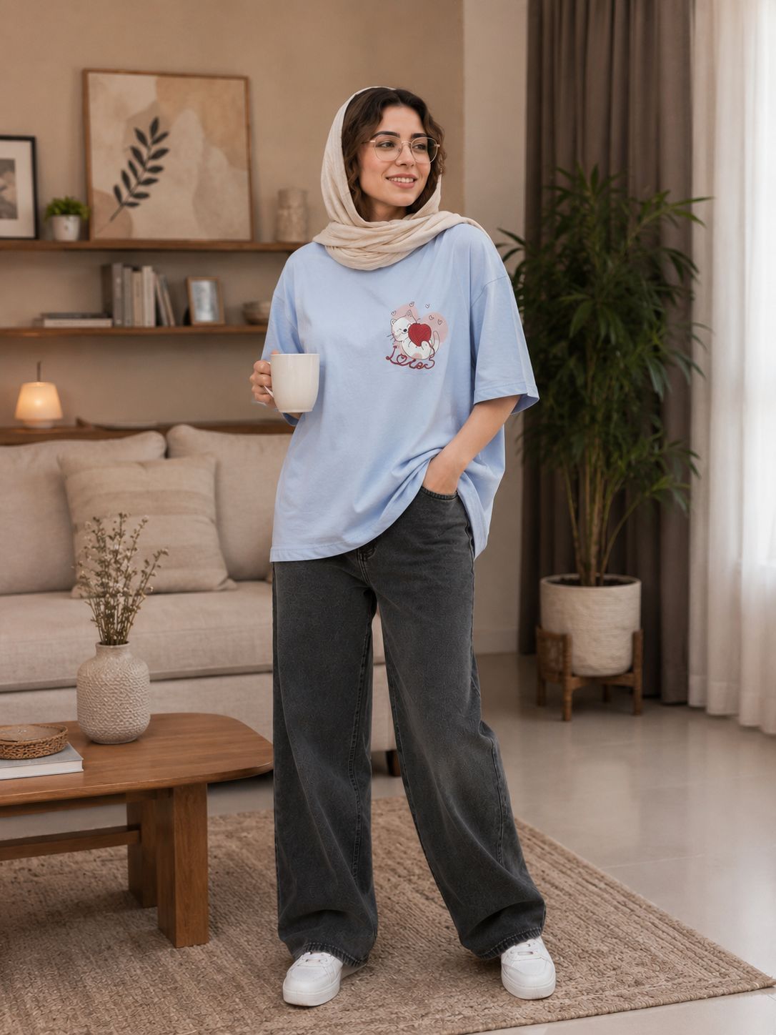 تیشرت پنبه گربه  قواره باکسی