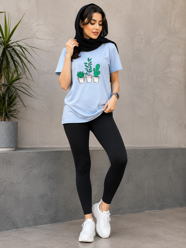 تیشرت پنبه طرح گلدان